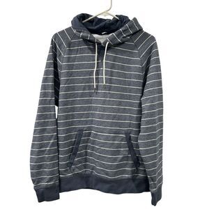 NWT Lands End French Terry Pullover Blue White Stripe Hoodie Mens Small $70